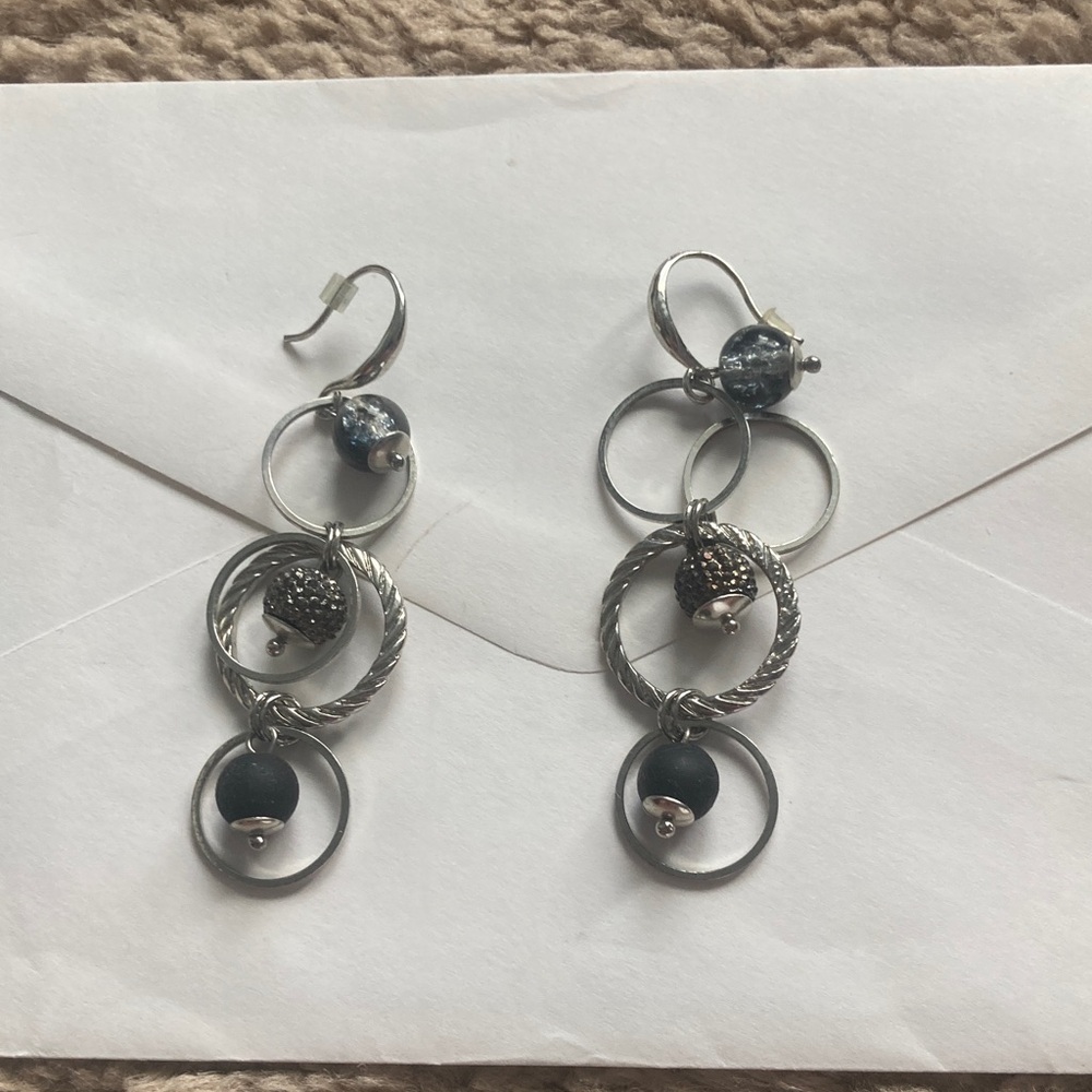 Silver and Black Dangle Earrings